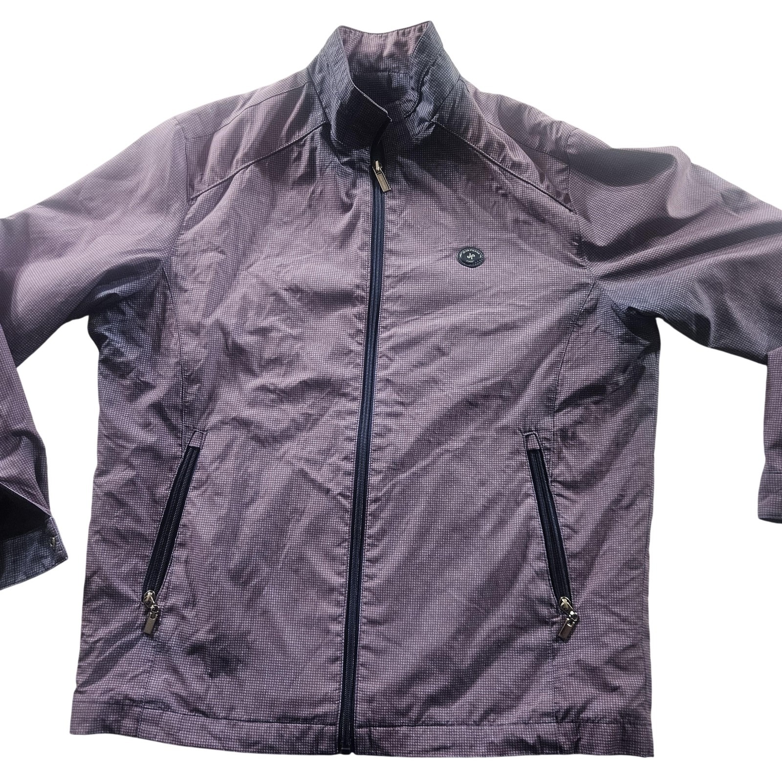 Jean Pierre Jacket Mens Medium Purple Houndstooth Full Zip Lightweight Casual